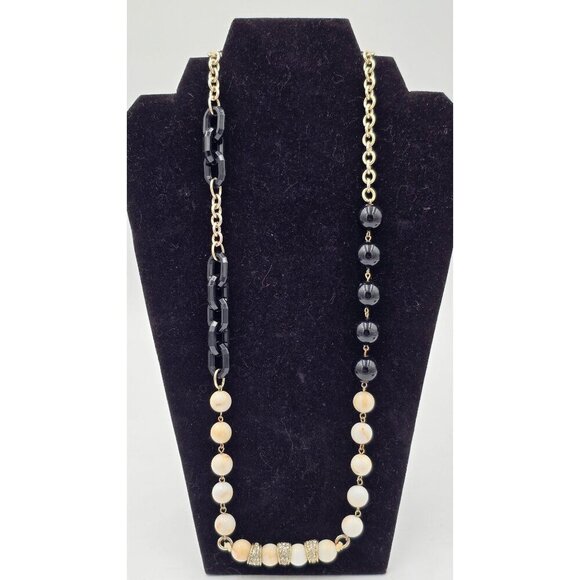 Ann Taylor Jewelry - Ann Taylor Gold Tone Chain Necklace w/ Black White Beads & Rhinestone Accents